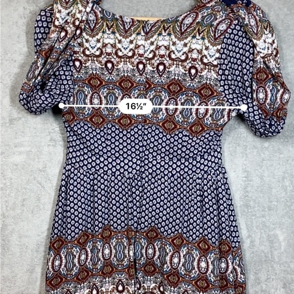 Anna Grace Dress Small Blue Boho Western Print Rayon Long Sleeve Lined - Picture 12 of 13